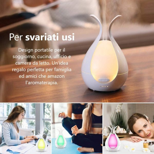 Diffusore di Oli Essenziali, Diffusore di Aromi Ultrasuoni, Umidificatore 200ml, Luce Notturna, Purificatore d'Aria - 14 Colori a LED, Modalit?? sonno e Timer - immagine 6