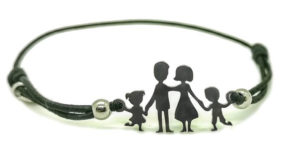 Bracciale famiglia family elastico con sagoma famiglia in acciaio inossidabile, regolabile. Handmade, realizzato a mano, - immagine 7