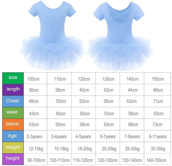 Bezioner Ragazza Tutu per Danza Body da Balletto Leotard Vestito Ginnastica Manica Corta - immagine 4