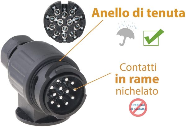 Spina di rimorchio a 13 Poli - incl. Modello di Cablaggio - Carrello per Auto rimorchio, Spina per roulotte, Nero - immagine 2