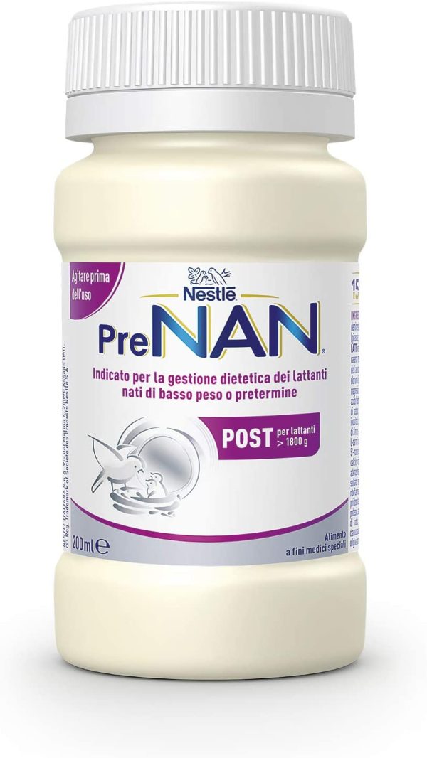 Nestl?? PreNAN Post Liquido, Alimento a Fini Medici Speciali Indicato per la Gestione Dietetica dei Lattanti di Basso Peso alla Nascita E/O Pretermine, 8 Bottigliette da 200 ml