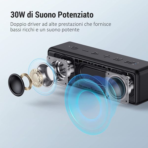 Cassa Bluetooth Potente 30W: Casse Bluetooth Portatile Altoparlante Impermeabile IPX7 con EQ Personalizzabile Stereo Hi-Fi Bassi & Stereo Senza Fili Doppio Accoppiamento & Microfono - immagine 3