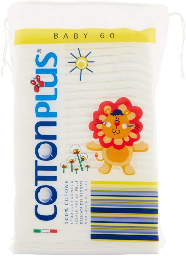 Cotton Plus BABY 60 pz. - LINEA BABY | DISCHETTI PRETAGLIATI 100% PURO COTONE | Per la pulizia dei pi?? piccoli, in morbido cotone ipoallergenico, assorbenti e resistenti. - immagine 2