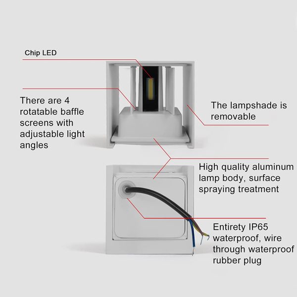 2 Pezzi Applique da Parete Esterno LED Lampada da Parete Interno Moderno Bianco 6W 3000K Bianco Caldo IP65 Impermeabile Lampade Muro Quadrata Alluminio su e Gi?? Regolabile Design Facile da Installare - immagine 8