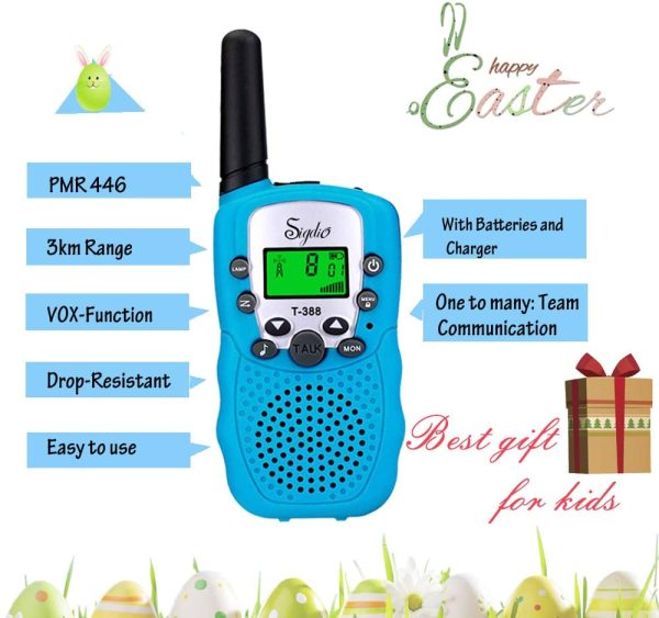 T-388 Walkie Talkie Bambini con Batterie Ricaricabili e Caricabatterie Walky Talky per Bambini Torcia VOX 8 Canali PMR446 (Blu, 8 batteries) - immagine 7