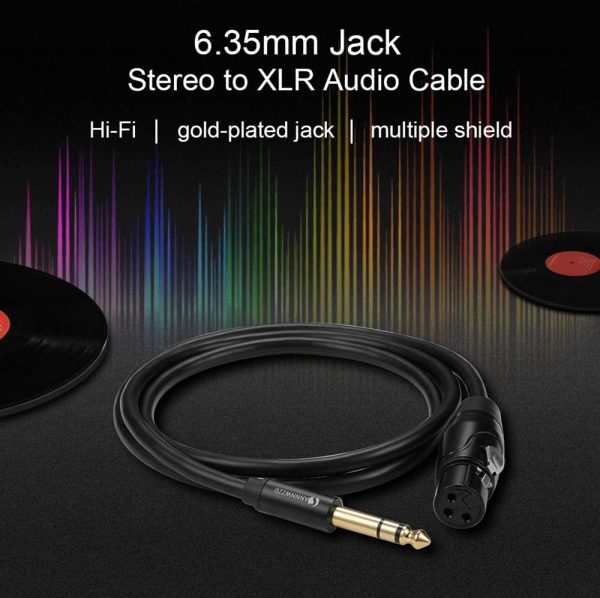 Cavo Audio Bilanciato, connessioni Jack 6.35mm Stereo a Cannon XLR 3P Femmina per altoparlanti e console studio di registrazione ecc (1M) - immagine 4