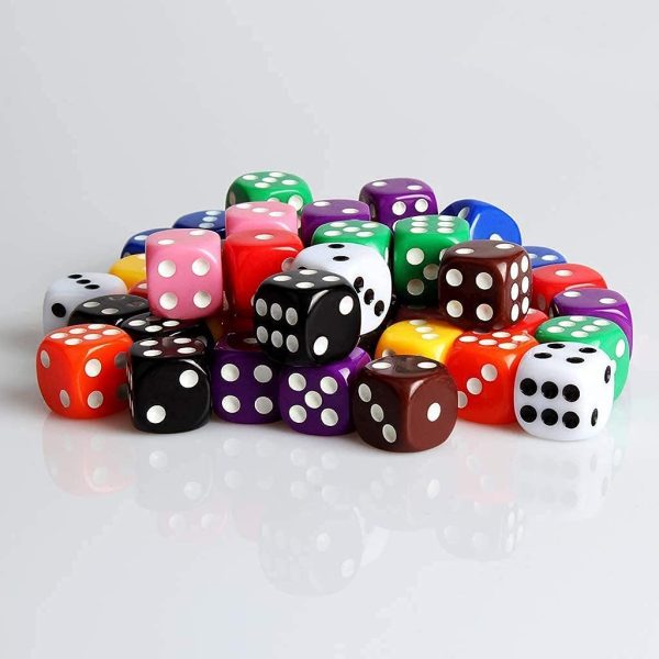 Lvcky 50Pcs 6 Sided Bright color Dices Dotted Low price Dice Game Set With Velvet Bag Bar KTV Party Math tutoring 16mm Mixed Color Great alternative to standard game dice - immagine 6