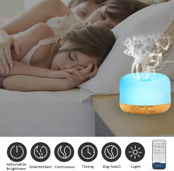 Umidificatore Ad Ultrasuoni 450ML, Diffusore di Oli Essenziali, Diffusore di Aromi con Telecomando 7 Colori Luci LED Umidificatore Per Soggiorno, Camera Letto, Bambino, Yoga, Spa, Ufficio - immagine 5