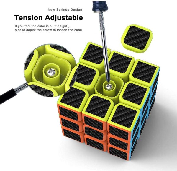 cfmour Speed Cubes (Quadrato al Centro),Cubo di Rubix 3x3,Carbon Fiber Sticker Smooth Speed Rub liks cubo 3x3,Cubo Magico, Versione migliorata, 5.7cm Nero - immagine 5