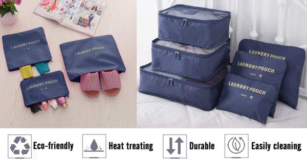 Vicloon Sistema di Cubo di Viaggio, Cubo Borse di stoccaggio, 8 pezzi Abbigliamento Intimo Abbigliamento Calzature Organizzatori Sacchi di Stoccaggio Set (blu scuro) - immagine 7