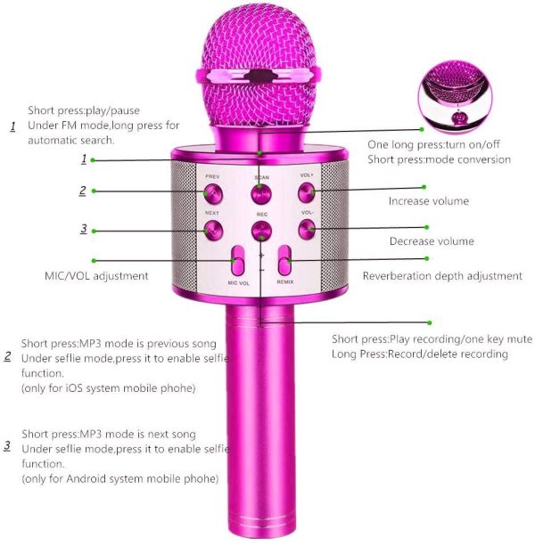 Microfono Karaoke Bluetooth con Altoparlante,Microfono Bluetooth,Microfoni Wireless Disco,Microfono Bambini Senza Fili Adulti, Portatile KTV Karaoke Player per Cantare per Android iOS Smartphone - immagine 8