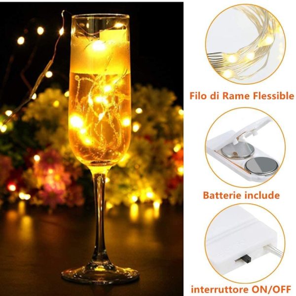 Luci LED a Batteria, 1M 20 Pezzi Micro Luci Stringa 10 LEDs Filo di Rame Impermeabile Catena Luminos Decorativa per Esterni e Interni, Feste, Matrimonio, Casa, Luce Gialla Calda