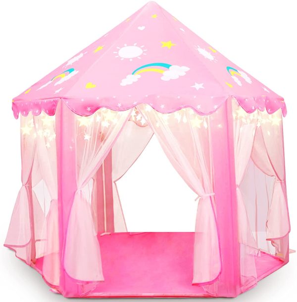 Fivejoy Tenda da Gioco, Rosa Castello per Ragazze e Bambini, Tenda per Bambini, Portatile Tenda per Interni ed Esterni, Regalo per Bambini, Rosa - immagine 2