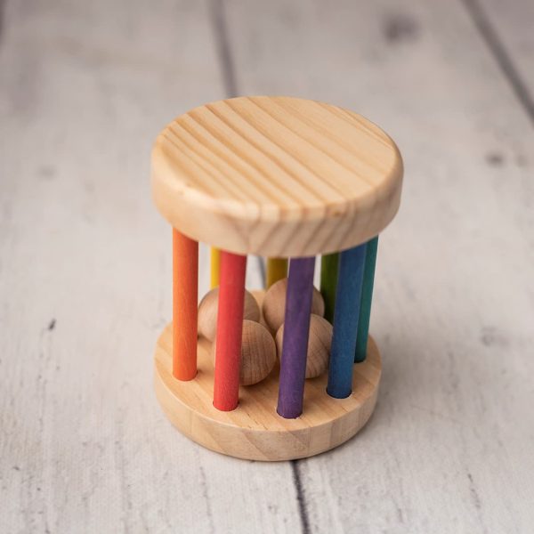 Baby Roller in Legno Arcobaleno de 9 cm x 13 cm, Cilindro con Palline per Gattonare, Giochi Montessoriani + 6 mesi