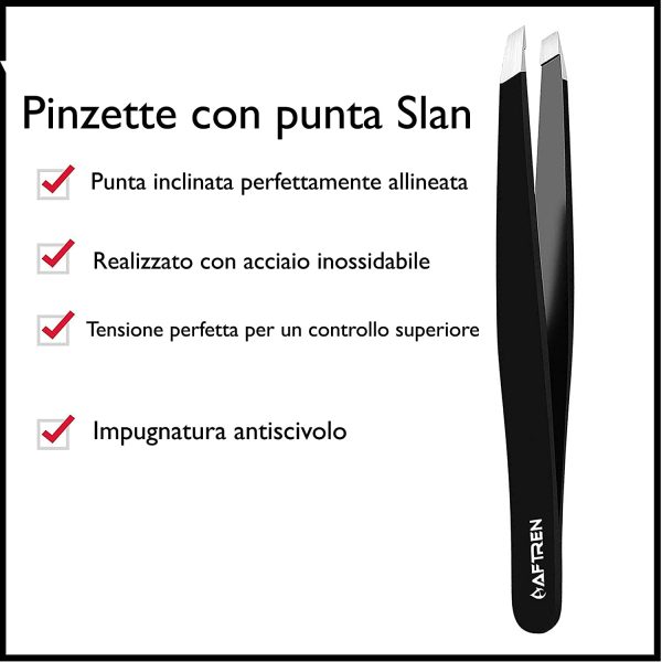 Pinzette Sopracciglia Professionali - Punta in Acciaio Inossidabile Pinzetta per Sopracciglia per Rimozione Slant Tip Inclinato Pinzette per Zecche per Uomini e Donne (Nero) - immagine 2