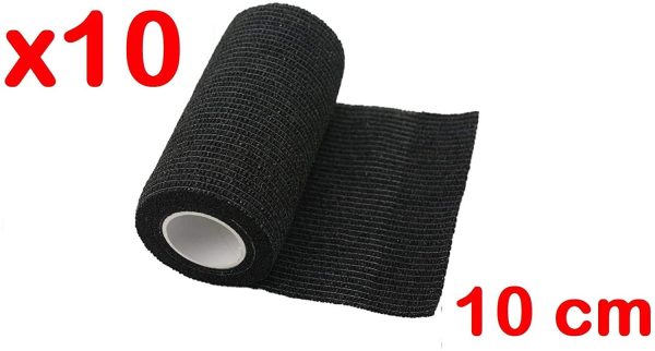 PintoMed Bendaggio Coesivo - 10 x NERO - garza elastica - 10 rotoli x 10 cm x 4,5 m autoadesiva flessibile bende, primo soccorso - Wrap Cohesive Bandage - Confezione da 10 - immagine 4