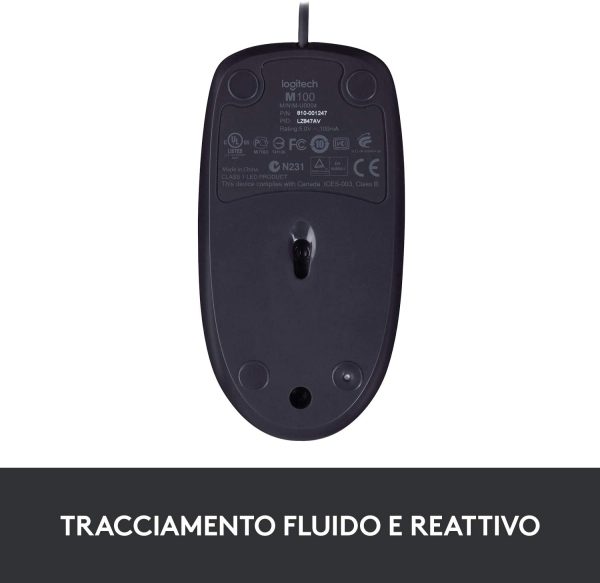 B100 Mouse USB Cablato, 3 Pulsanti, Rilevamento Ottico, Ambidestro, PC / Mac / Laptop/Chromebook - Nero - immagine 5