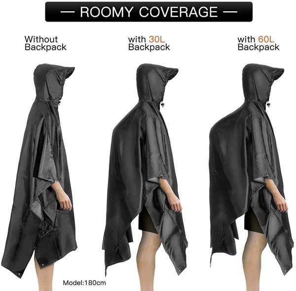 AGPTEK Poncho Impermeabile, Poncho Impermeabile Multi-Funzionale 3-in-1 con Cappuccio Riutilizzabile Antipioggia Coperta da Picnic Tenda per Uomo e Donna - immagine 2