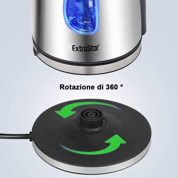 Bollitore Compatto,bollitore elettrico Capacita 1L,Filtro Anticalcare,1630W,Spegnimento automatico,Base di rotazione a 360??,Protezione Boil-dry,BPA Assente,inox. - immagine 2