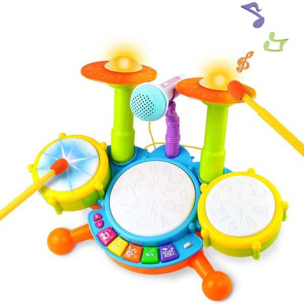 Symiu Tamburo Giocattolo Bambino Strumenti Musicali Bambini con Filastrocche Neonati Batteria Elettronico Giocattoli Musicale Idea Regalo per 3 Anni + - immagine 3