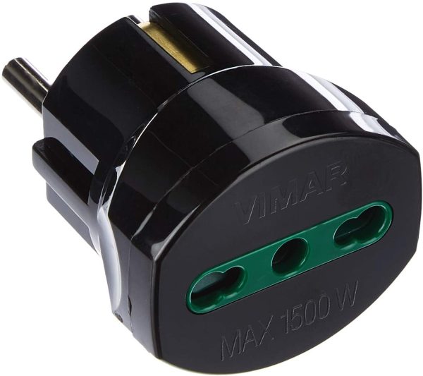 RI.00301N Adattatore elettrico tedesco/francese con protezione SICURY, Bpresa +P17/11 nero - immagine 2