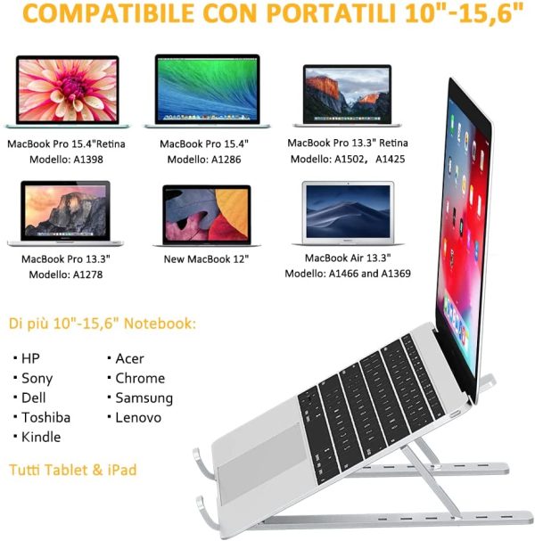 Supporto PC Portatile, Alluminio Ventilato Porta Notebook, Raffreddamento Regolabile Porta PC, Leggero Notebook Riser Compatibile con MacBook Air/PRO, Huawei Matebook D/Altri 10-15.6?? Tablet