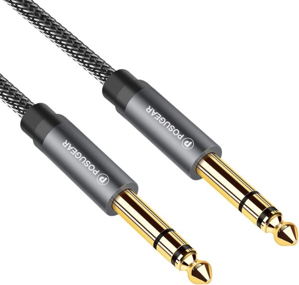 Cavo Jack 6.3mm Stereo 1M, POSUGEAR Nylon Cavo Jack da 6.35mm a 6.35mm TRS Maschio a Maschio Connettori Placcati Oro per Strumenti, Basso Elettrico, Tastiera, Amplificatore