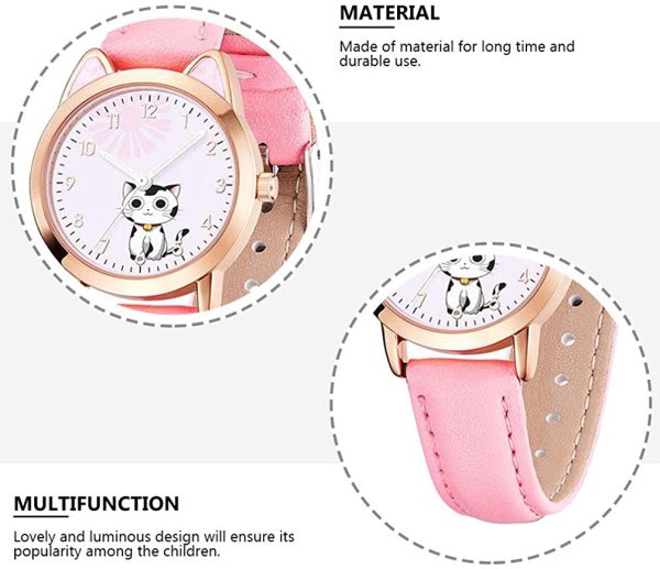 VILLCASE - Orologi per Bambini, con Motivo a Gatto, in Pelle, Stile Casual, Idea Regalo - immagine 3