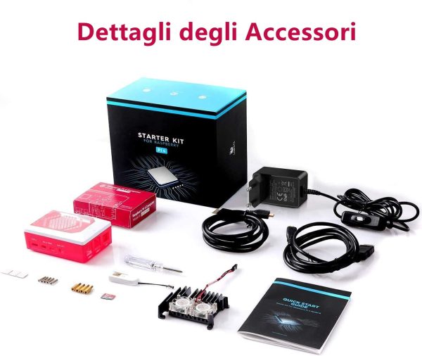 Raspberry Pi 4 Model B 8GB RAM Kit, RPi Barebone con MicroSD Card 128GB, Type C Alimentatore 5.1V 3A, 2 Micro HDMI Cavi, Ventola, Raspberry Pi4 Custodia Rossa, Lettore di Scheda -RPi 8128 - immagine 6