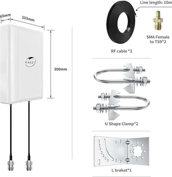 Antenna 5G 4G LTE Pannello Esterno Mimo 698-2700 | 3300-3800 MHz Guadagno fino 12 dBi compatibile per Router 5G 4G Connettore N-SMA con TS9 e 2 Cavi a Bassa Perdita da 10M - Modello V3 - immagine 8