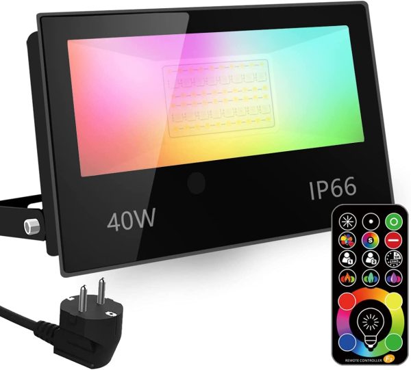 Faretto Led, equivalente a 400 W, cambio colore Rgbw modalit?? strobo fai-da-te, 120 colori, esterno 4000 lumen, Rgb bianco caldo, impermeabile Ip66 - immagine 6