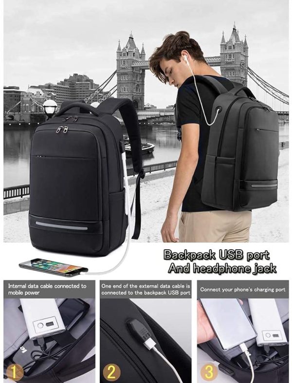 Zaino PC Portatili, zaino antifurto impermeabile Zaino Laptop Con porta USB, Zaino per Computer Affari da 17 Pollici Portatile Notebook,Zaino Lavoro Uomo Donna per Casual Scuola Viaggio,Nero - immagine 6