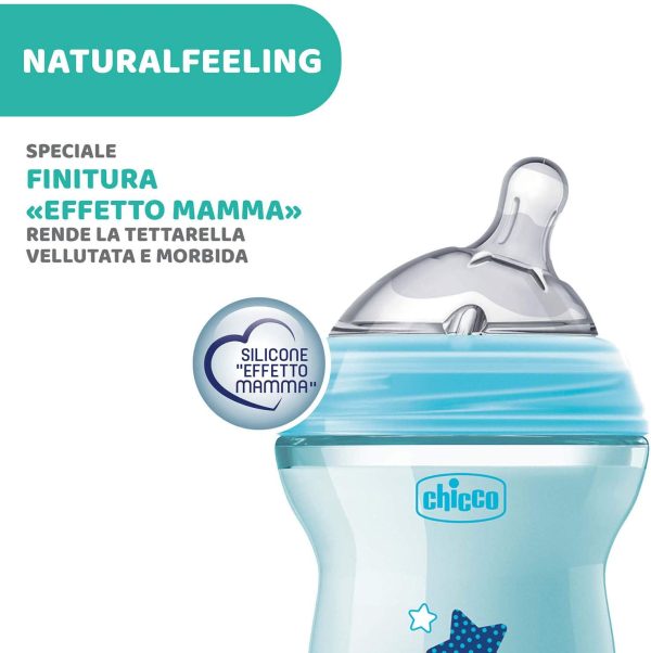 Chicco NaturalFeeling Biberon Anticolica 0+ Mesi, 150 ml, con Tettarella Inclinata in Morbido Silicone e Doppia Valvola, Allattamento Naturale e Istintivo, Azzurro - immagine 4