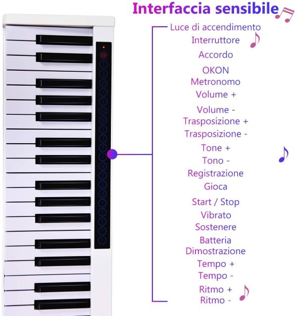 COSTWAY Pianoforte Digitale con 61 Tasti, Tastiera Elettrica con Custodia, 128 Ritmi e Toni, Adattamenti Dinamici, Pedale di Risonanza, Funzione Bluetooth (Bianco) - immagine 7