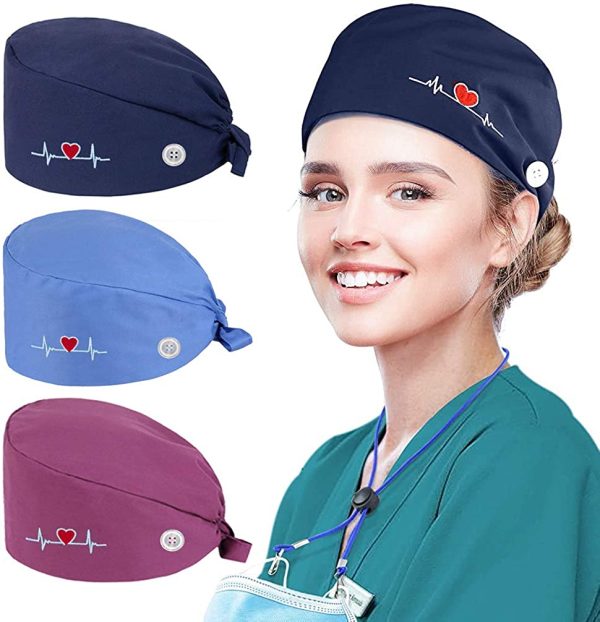 WOSNN Berretto Donna Chirurgico Cappello Uomo Cotone Chirurgico con Fascia Regolabile per Fodera Cuffietta Chirurgica Cuffia Infermiera Bandana Chirurgiche