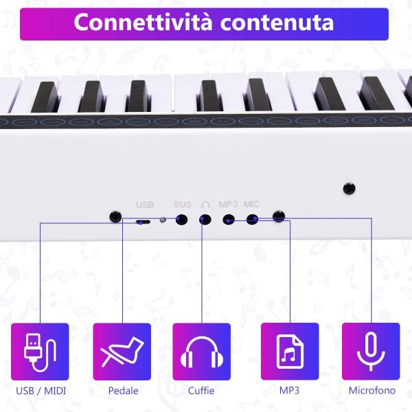 COSTWAY Pianoforte Digitale con 61 Tasti, Tastiera Elettrica con Custodia, 128 Ritmi e Toni, Adattamenti Dinamici, Pedale di Risonanza, Funzione Bluetooth (Bianco) - immagine 9