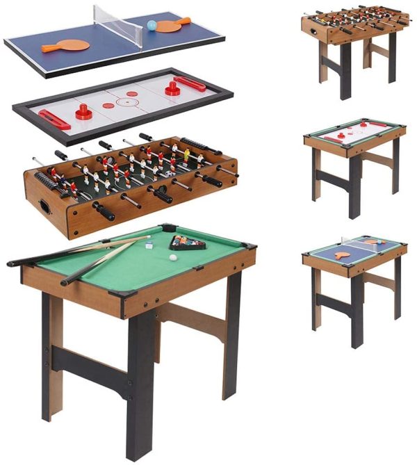 BAKAJI Tavolo Multigioco 4in1 in Legno con Giochi Intercambiabili Sportivi Multigiocatore Calcio Balilla Biliardo Ping Pong Air Hockey Giocattolo per Bambini Dimensione 87 x 43 x 73 cm - immagine 3