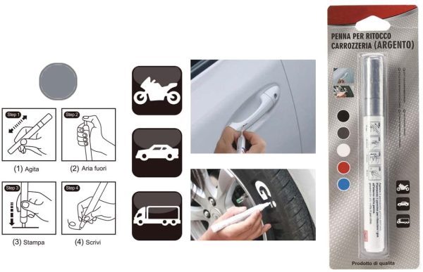 Penna Ritocco Carrozzeria, Rimuovi Graffi Auto, Pennarello Copri Graffi Auto (Argento) - immagine 2
