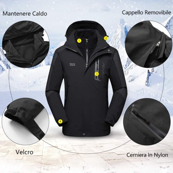 Balcony&Falcon Giacca da Uomo Giacca 3 in 1 Resistente all'Acqua Giacca Softshell Uomo Impermeabile Giubbino Uomo Pile Rimovibile con Cappuccio Regolabile Giubbotto Uomo Giacca da Trekking Montagna - immagine 7