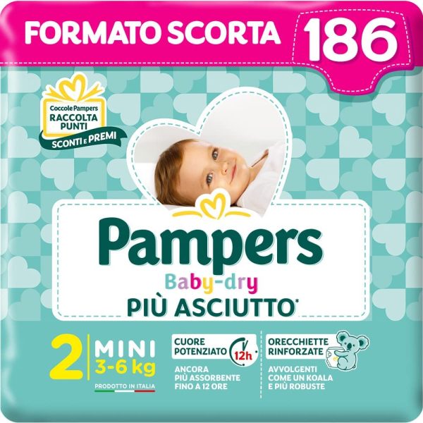 Pampers Baby Dry Mini, 186 Pannolini, Taglia 2 (3-6 kg) - immagine 3