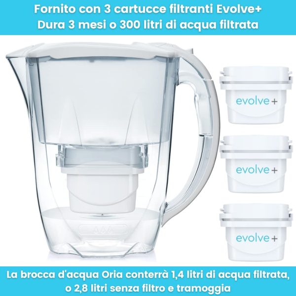 Aqua Optima Caraffa Filtrante Oria, capacit?? di 2,8 litri, con fornitura di 3 mesi (3 x 30 giorni) di cartucce filtranti per acqua Evolve+, con tecnologia di filtrazione a 5 fasi a flusso rapido