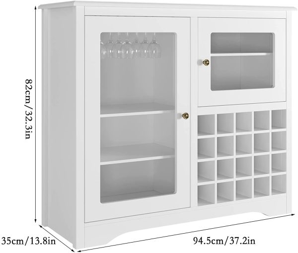 Credenza Cantinetta Moderna, Mobiletto Porta Bottiglie e Calici di Vino, Armadietto con 2 Ante in Legno, adatto per Sala da Pranzo, Soggiorno, 94.5x35x82cm