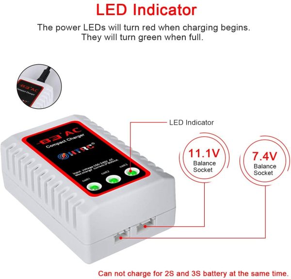 Haisito Caricabatterie Lipo B3 per Pacco Batteria 2S 3S (7,4 V, 11,1 V), Compatto Caricabatterie Rapido Bilanciamento Batteria Caricabatterie (100-240 V) per RC Quadcopter Drone Car Boat - immagine 7