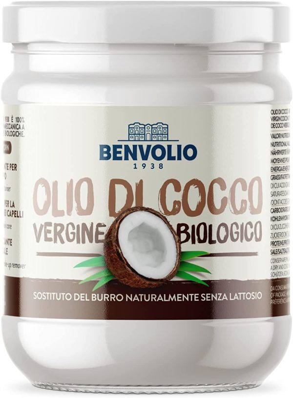 Olio di Cocco Biologico, Benvolio 1938 200 ml, Olio di Cocco Alimentare per Keto Diet Bulletproof Coffee, Sostituto Burro Senza Lattosio. Olio di Cocco per Capelli, Corpo e Struccante, Coconut Oil