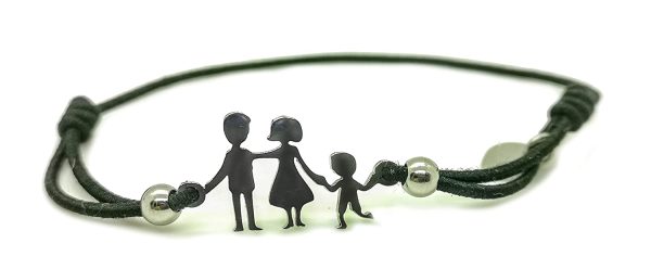 Bracciale famiglia family elastico con sagoma famiglia in acciaio inossidabile, regolabile. Handmade, realizzato a mano, - immagine 2