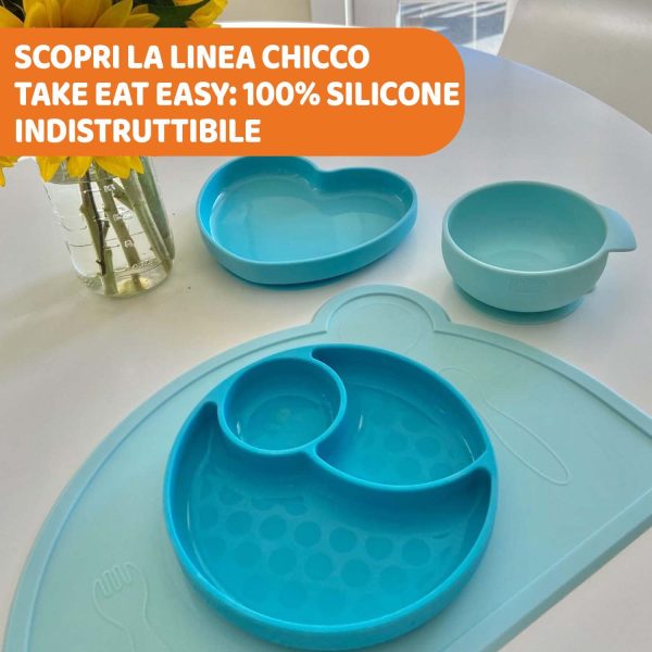 Chicco Piatto con Ventosa per Beb?? e Bambini, Piatto Pappa in Silicone a Scomparti con 3 Aree, Morbido e Resistente, Lavabile in Lavastoviglie, Adatto per il Microonde, Senza BPA - 12+ Mesi, Azzurro - immagine 4