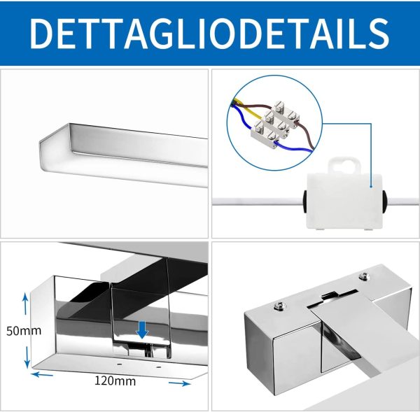Luce LED da Specchio per il Bagno,Lunghezza 30cm,6W Equivalente a 37W,420LM,IP44 Impermeabile Resistente ad Acqua,Luce Bianca Naturale 4000K,Lampada LED Parete Lavabo,Pacco da un Pezzo - immagine 7