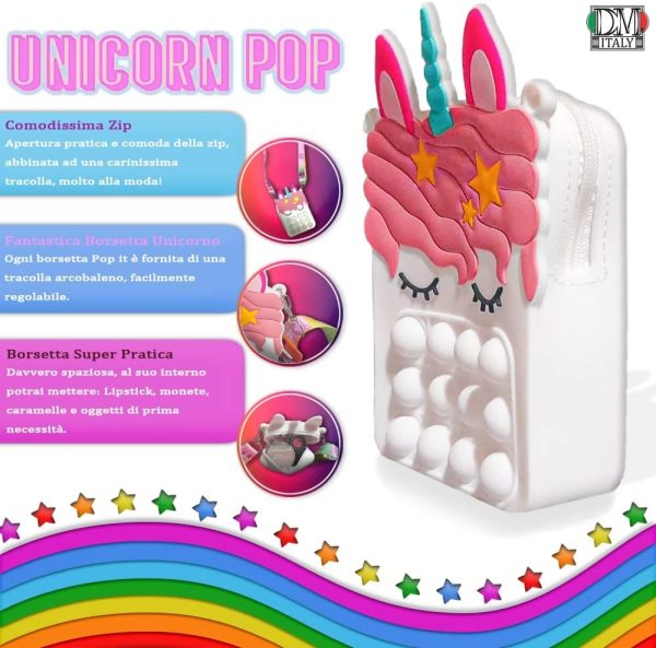 borsa unicorno bambina, borsetta unicorno bambina con tracolla vari colori (bianco)