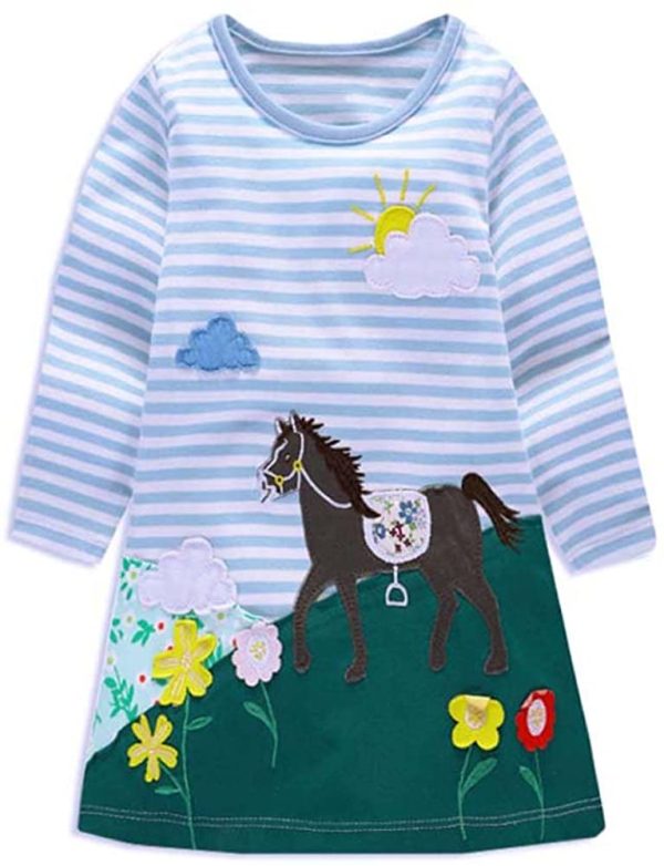 VIKITA Vestito Ricamo Floreale Manica Lunga Casuale Cotone Bambina - immagine 5