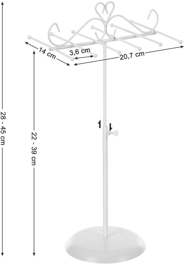 Stand Espositore per Gioielli, Rastrelliera di Metallo per Collane, Girocollo, Braccialetti, Orecchini, Regalo per Ragazze, Bianco JJS04WT - immagine 8